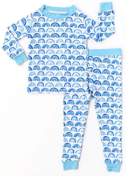 Little Sleepies Two-Piece Bamboo Viscose Pajama Set - Blue Rainbows, 12 - 18 months - LS-PJBLRAI09