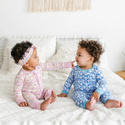 Little Sleepies Two-Piece Bamboo Viscose Pajama Set - Blue Rainbows, 3T - LS-PJBLRAI12