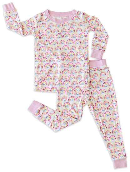 Little Sleepies Two-Piece Bamboo Viscose Pajama Set - Pastel Rainbows, 3T - LS-PJ-RAIN-12