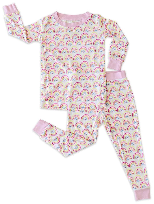 Little Sleepies Two-Piece Bamboo Viscose Pajama Set - Pastel Rainbows, 9/10 - LS-PJ-RAIN-16