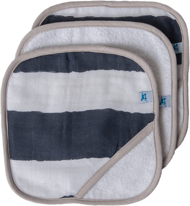 Little Unicorn 3 Pack Cotton Washcloth Set - Navy Stripe - UH0104