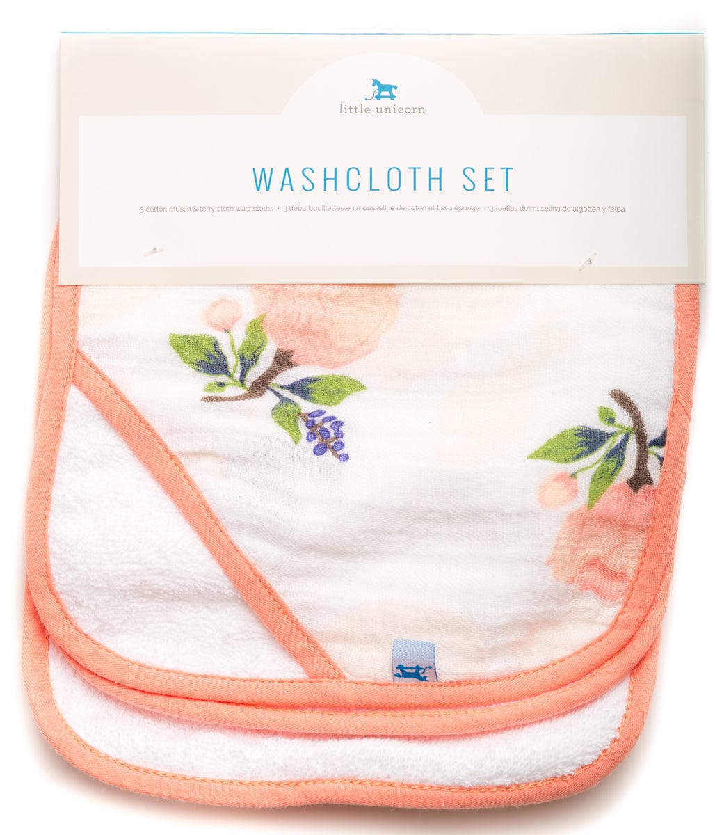 Little Unicorn 3 Pack Cotton Washcloth Set - Watercolor Rose - UH0101