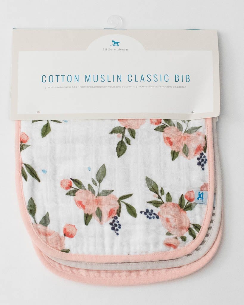 Little Unicorn Cotton Classic Bib 3-Pack - Watercolor Roses - UF0019
