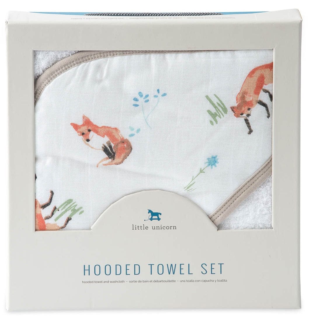 Little Unicorn Cotton Hooded Towel & Washcloth - Fox - UH0027