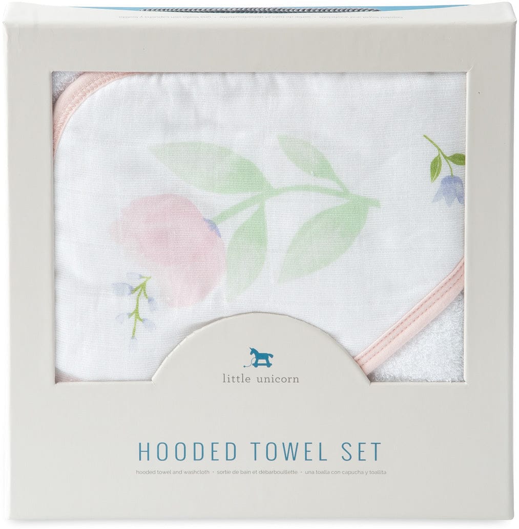 Little Unicorn Cotton Hooded Towel & Washcloth - Pink Peony - UH0028