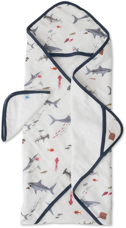 Little Unicorn Cotton Hooded Towel & Washcloth - Shark - UH0037