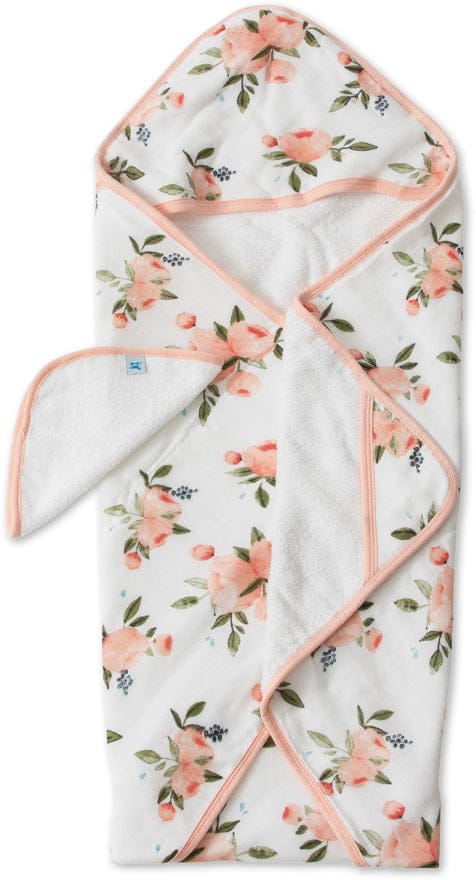Little Unicorn Cotton Hooded Towel & Washcloth - Watercolor Roses - UH0034
