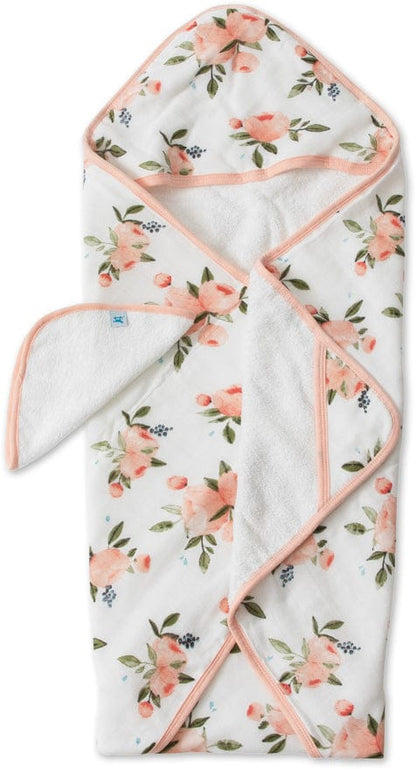 Little Unicorn Cotton Hooded Towel & Washcloth - Watercolor Roses - UH0034