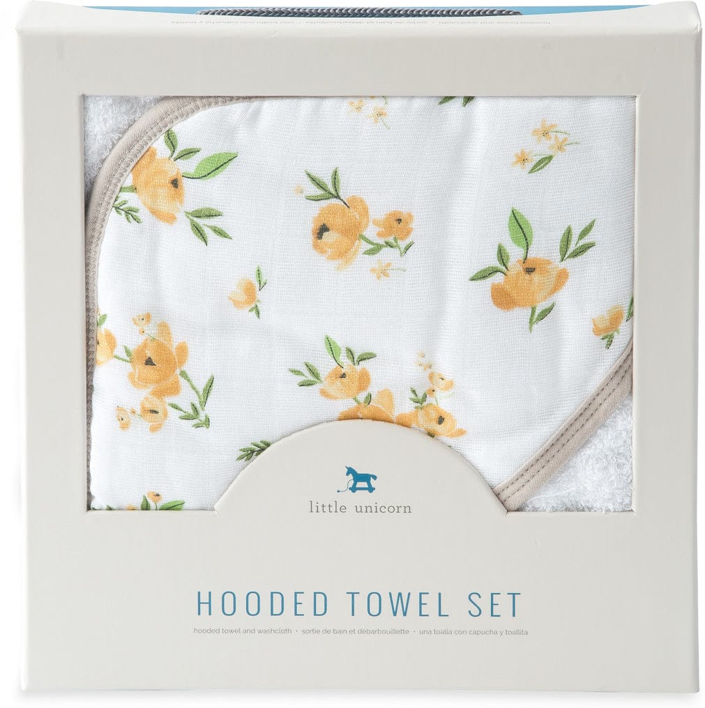 Little Unicorn Cotton Hooded Towel & Washcloth - Yellow Rose