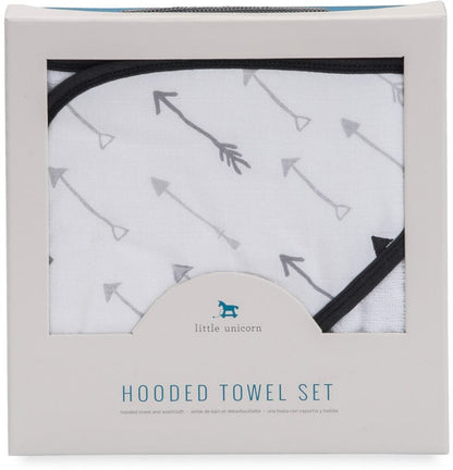Little Unicorn Cotton Hooded Towel & Washcloth - Arrow - UH0012