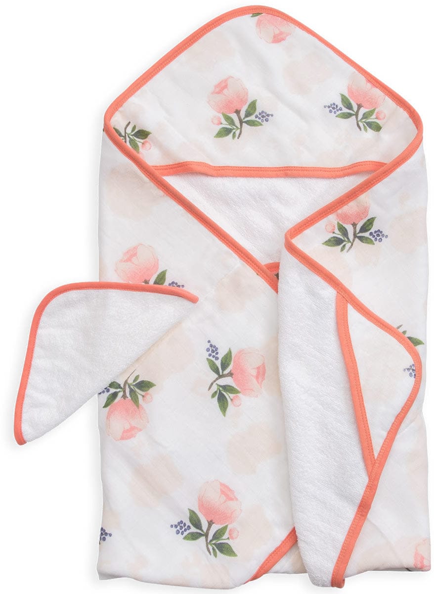 Little Unicorn Cotton Hooded Towel & Washcloth - Watercolor Rose - UH0001