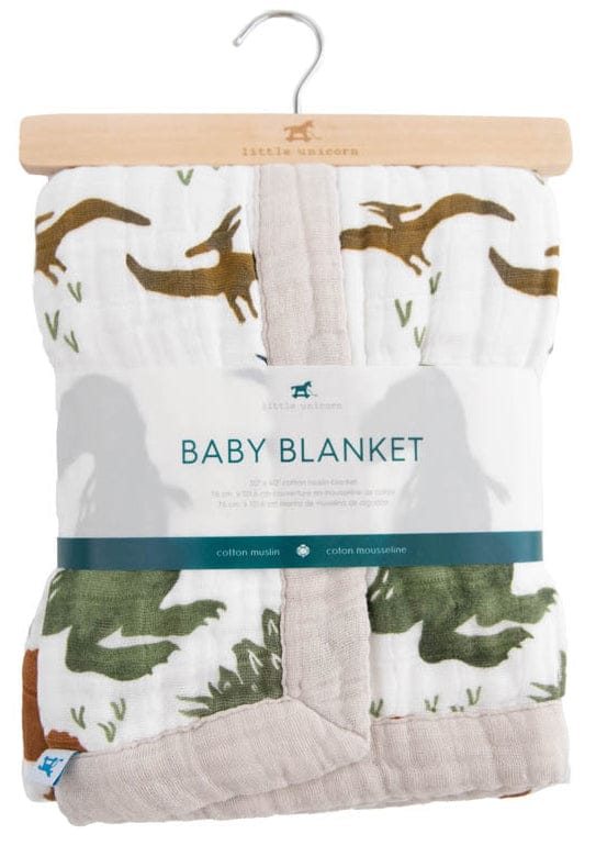 Little Unicorn Cotton Muslin Baby Blanket - Dino Friends - UB2106