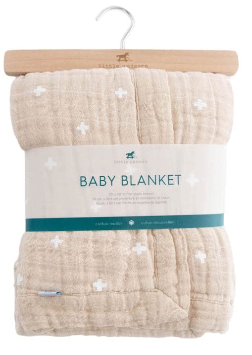 Little Unicorn Cotton Muslin Baby Blanket - Taupe Cross - UB2108