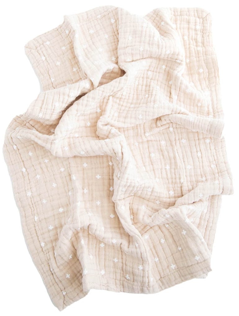 Little Unicorn Cotton Muslin Baby Blanket - Taupe Cross - UB2108