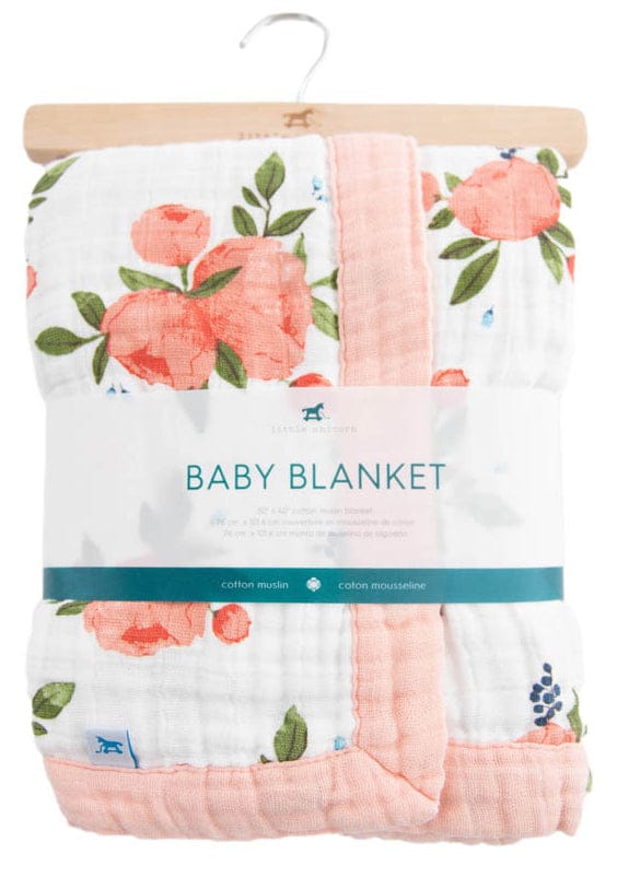 Little Unicorn Cotton Muslin Baby Blanket - Watercolor Roses - UB2110