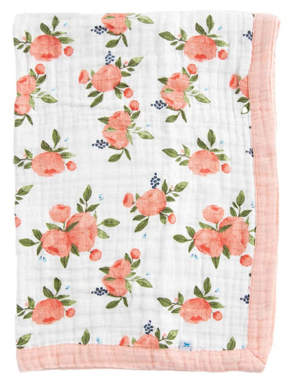 Little Unicorn Cotton Muslin Baby Blanket - Watercolor Roses - UB2110