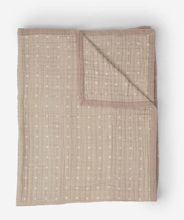 Little Unicorn Cotton Muslin Big Kid Quilt - Taupe Cross - UB1725