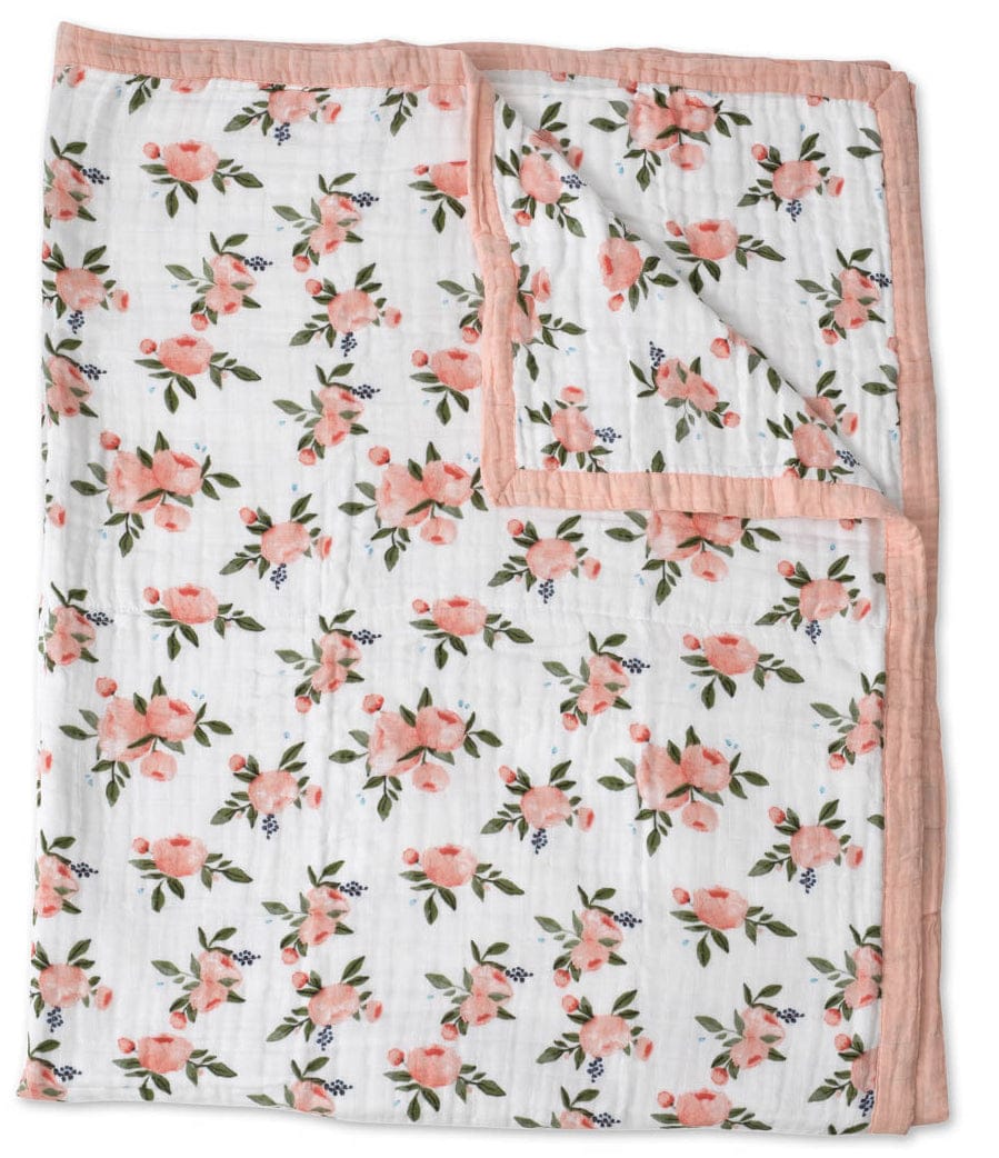 Little Unicorn Cotton Muslin Big Kid Quilt - Watercolor Roses - UB1714