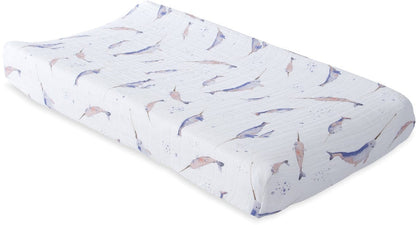 Little Unicorn Cotton Muslin Changing Pad Cover - Narwhal - UN0515