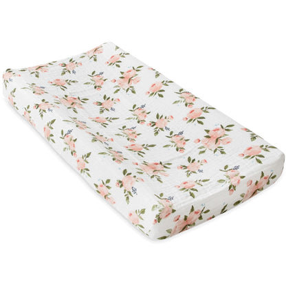 Little Unicorn Cotton Muslin Changing Pad Cover - Watercolor Roses - UN0524