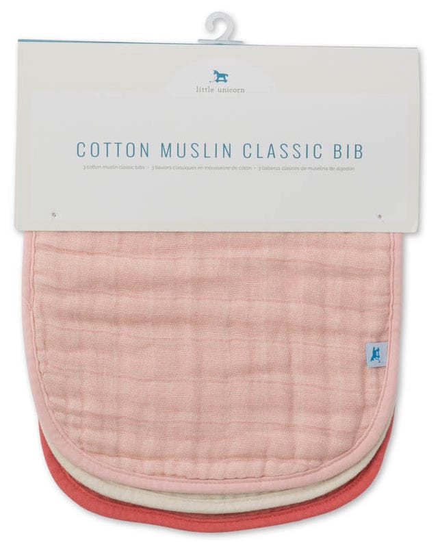 Little Unicorn Cotton Muslin Classic Bib 3 Pack - Rose Petal - UF0021