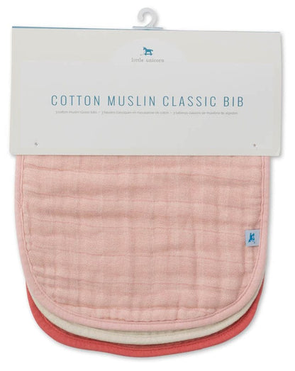 Little Unicorn Cotton Muslin Classic Bib 3 Pack - Rose Petal - UF0021