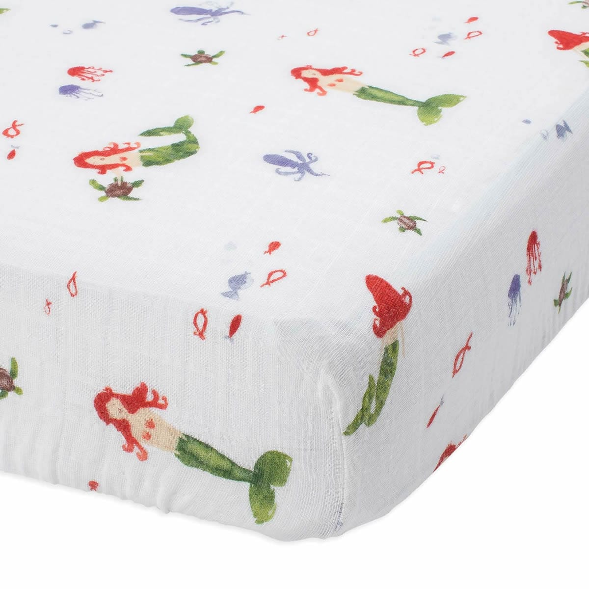 Little Unicorn Cotton Muslin Fitted Crib Sheet - Mermaid - UN0040