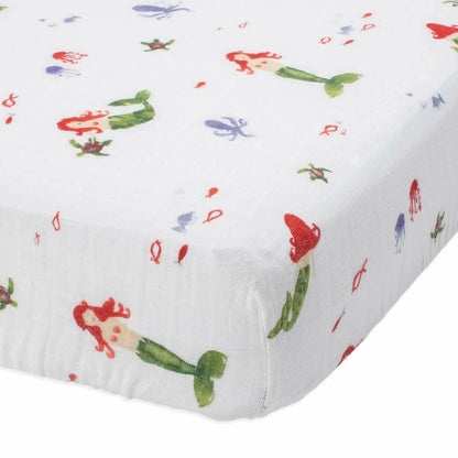 Little Unicorn Cotton Muslin Fitted Crib Sheet - Mermaid - UN0040