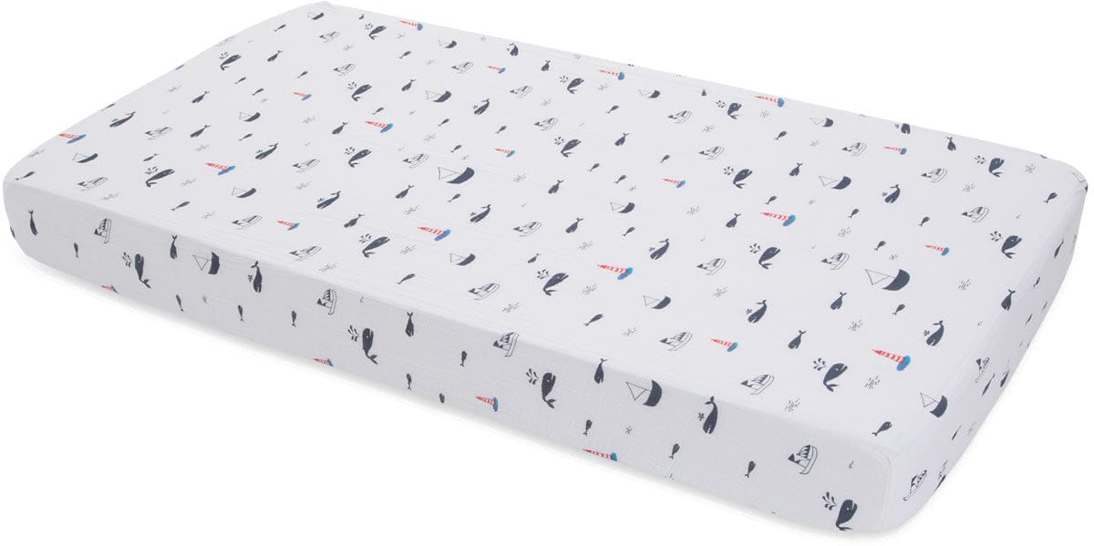 Little Unicorn Cotton Muslin Fitted Crib Sheet - Nautical Harbor - UN0014
