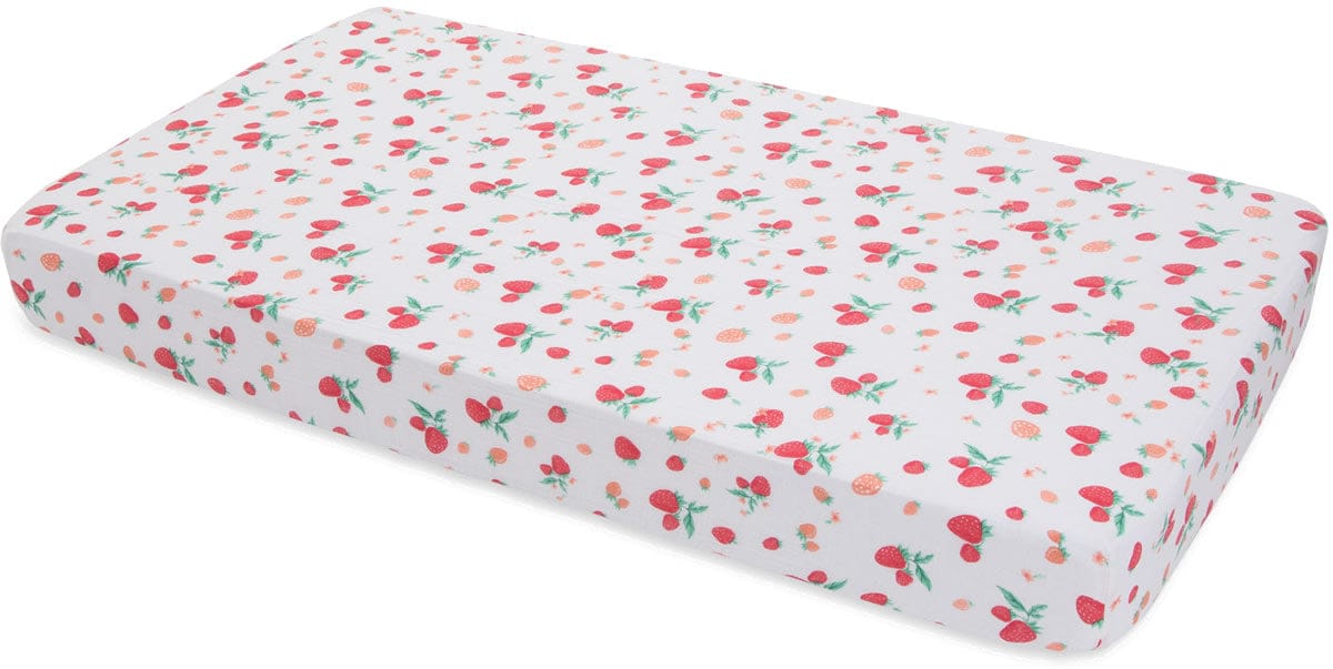 Little Unicorn Cotton Muslin Fitted Crib Sheet - Strawberry - UN0018