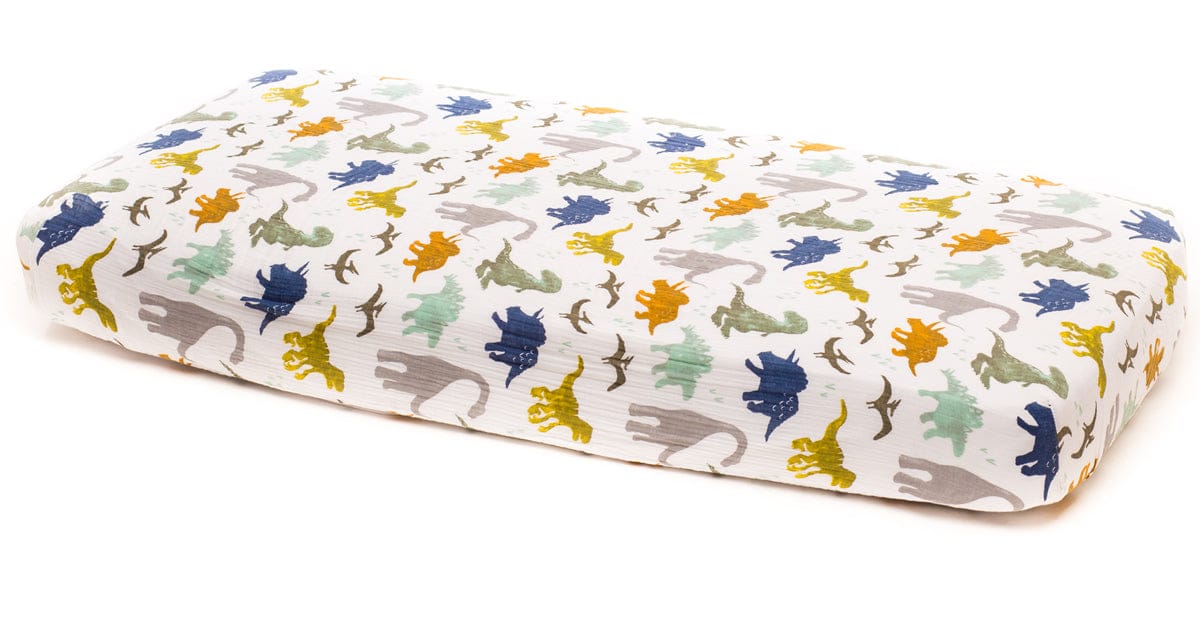 Little Unicorn Cotton Muslin Fitted Sheet - Dino Friends - UN0011