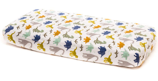 Little Unicorn Cotton Muslin Fitted Sheet - Dino Friends - UN0011