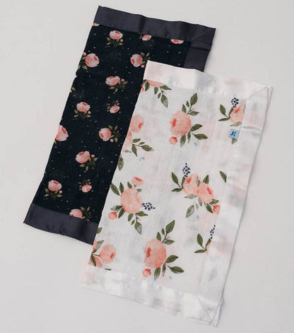 Little Unicorn Cotton Muslin Security Blanket, 2 Pack - Watercolor Roses + Midnight Rose