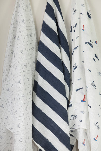 Little Unicorn Cotton Muslin Swaddle 3-Pack - Anchors Aweigh - UB0001