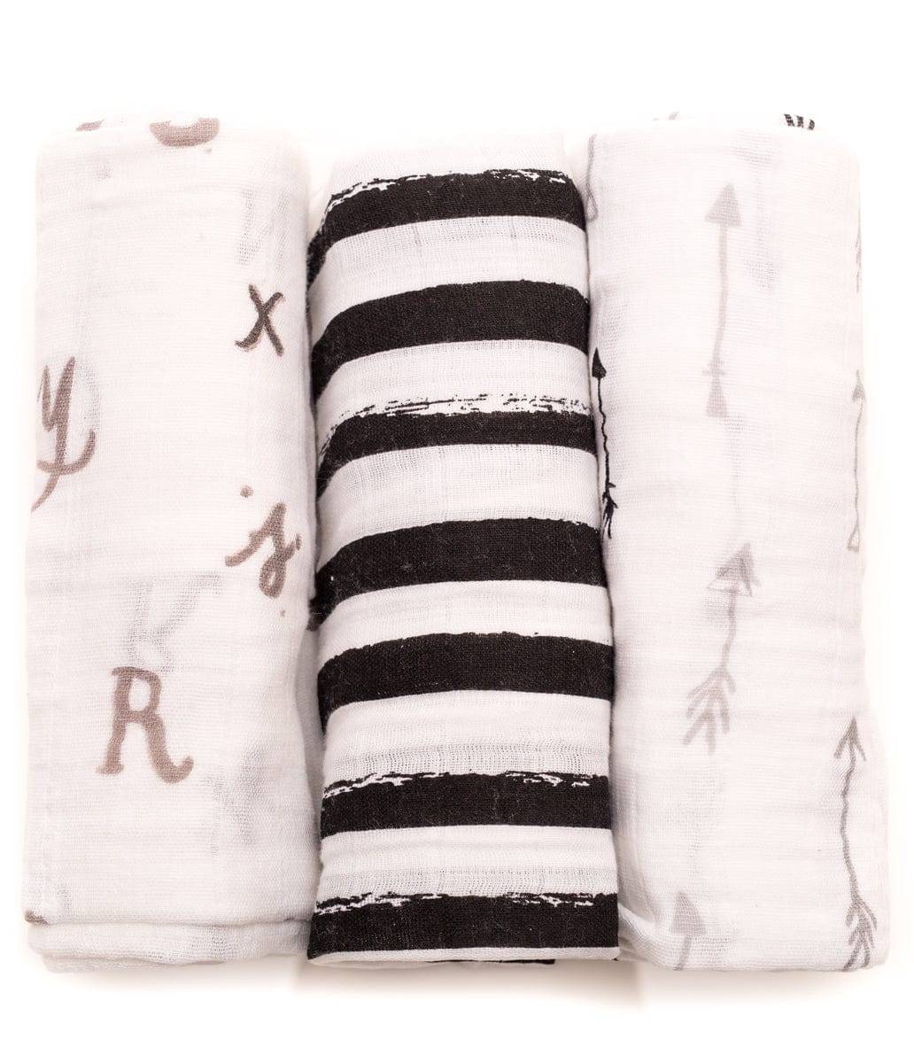 Little Unicorn Cotton Muslin Swaddle 3-Pack - Black & White - UB0009