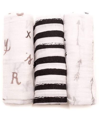 Little Unicorn Cotton Muslin Swaddle 3-Pack - Black & White - UB0009