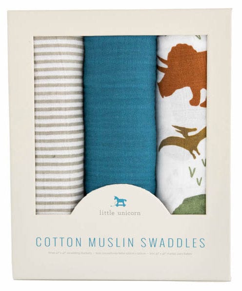 Little Unicorn Cotton Muslin Swaddle 3 Pack - Dino Friends 2 set - UB0047