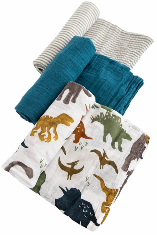 Little Unicorn Cotton Muslin Swaddle 3 Pack - Dino Friends 2 set - UB0047