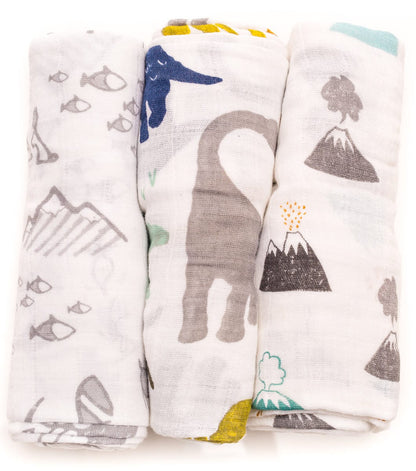 Little Unicorn Cotton Muslin Swaddle 3-Pack - Dino Friends - UB0013