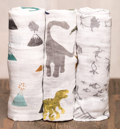 Little Unicorn Cotton Muslin Swaddle 3-Pack - Dino Friends - UB0013