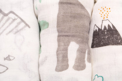 Little Unicorn Cotton Muslin Swaddle 3-Pack - Dino Friends - UB0013