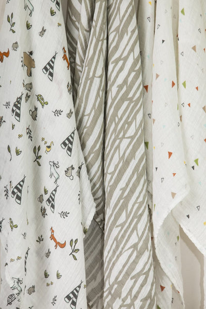 Little Unicorn Cotton Muslin Swaddle 3-pack - Forest Friends - UB0002