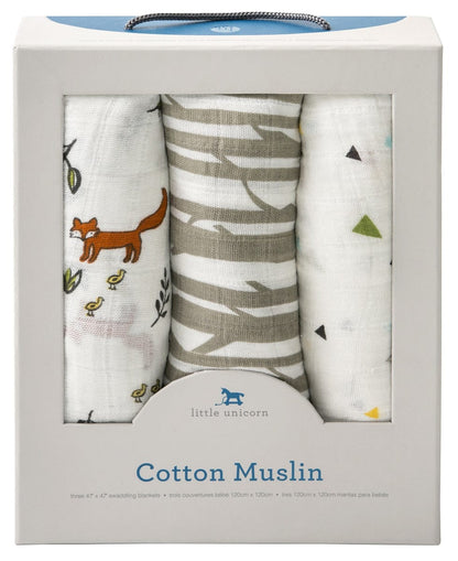 Little Unicorn Cotton Muslin Swaddle 3-pack - Forest Friends - UB0002