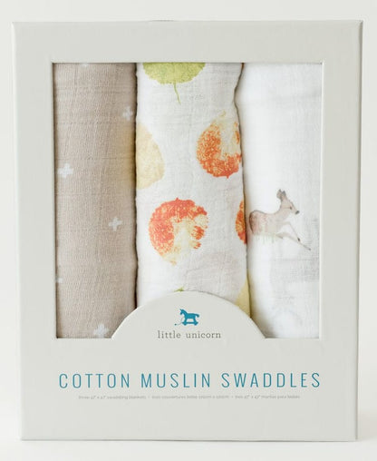 Little Unicorn Cotton Muslin Swaddle 3 Pack - Oh Deer - UB0018
