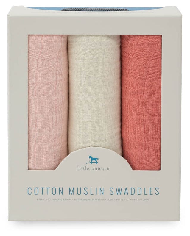 Little Unicorn Cotton Muslin Swaddle 3 Pack - Rose Petal Set - UB0041
