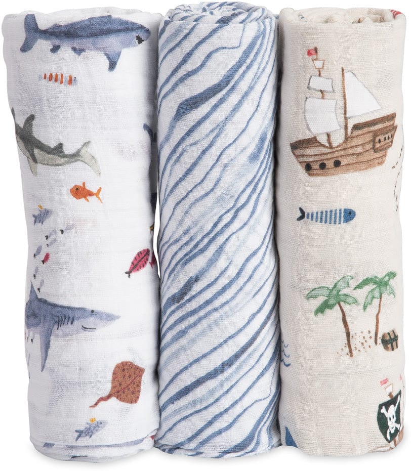 Little Unicorn Cotton Muslin Swaddle 3-Pack - Shark - UB0023
