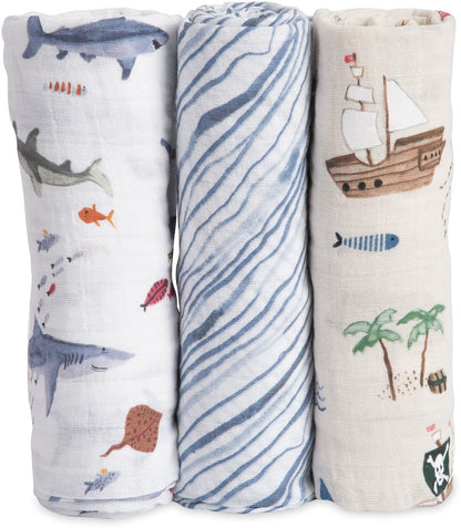 Little Unicorn Cotton Muslin Swaddle 3-Pack - Shark - UB0023