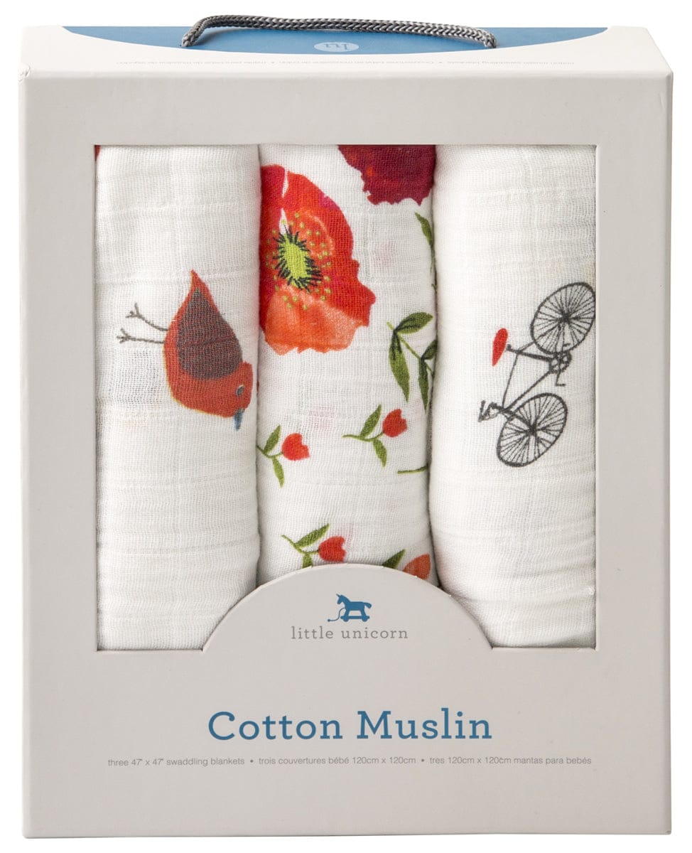 Little Unicorn Cotton Muslin Swaddle 3-Pack - Summer Poppy - UB0004