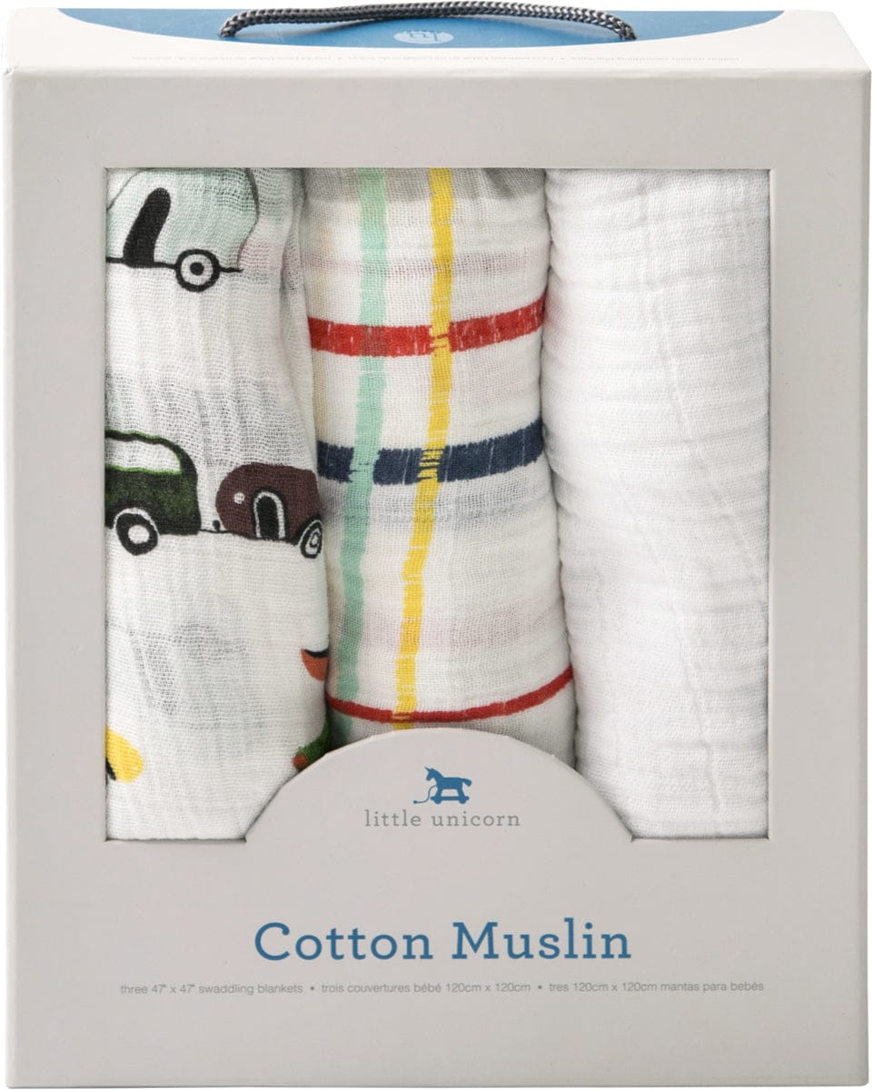 Little Unicorn Cotton Muslin Swaddle 3-Pack - Traffic Jam - UB0005