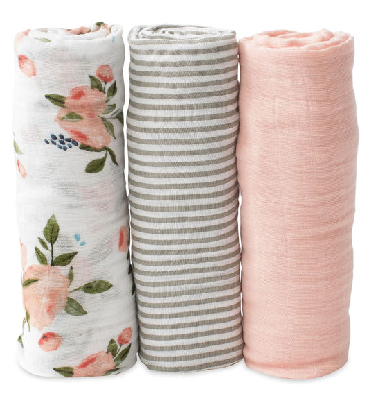 Little Unicorn Cotton Muslin Swaddle 3 Pack - Watercolor Roses - UB0030